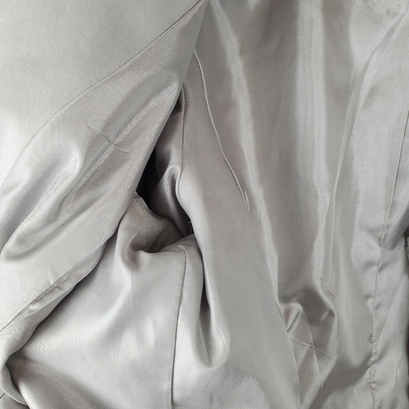 Sandro Jacket Womens Large Gray Silver Blazer Tie Waist Button Up 3/4 sleeves - Picture 10 of 13